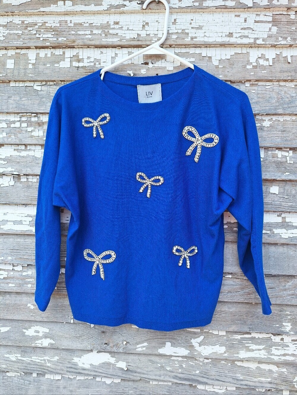 LIV Milano Women's Bow Embellished Holiday Pull Over Sweater Size Medium NWT
